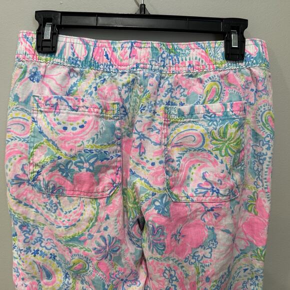 Women Sz Small Lilly Pulitzer Ladies Taron Mid-rise 100%linen Pants Flock of Fun - Picture 4 of 6